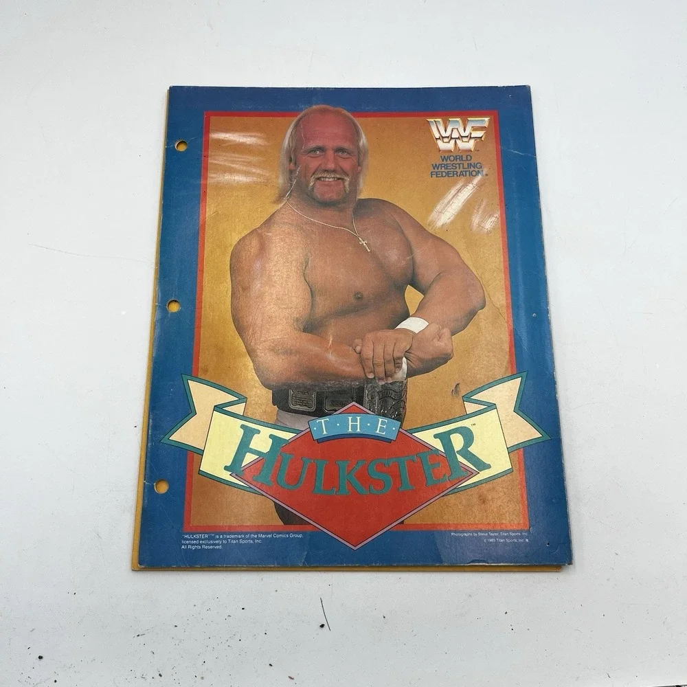 Pair of Hulk Hogan WWF School Folders Yellow and Blue Good Condition